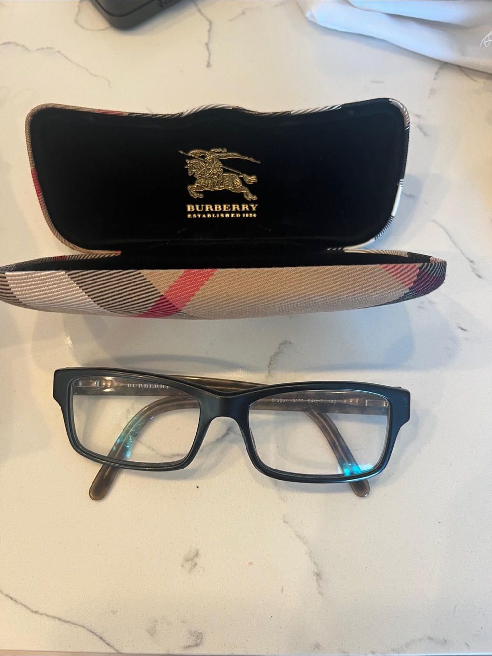 Burberry Black Rectangular Optical Glasses with Signature Check Case